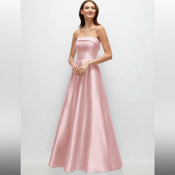 ALFRED SUNG Dresses & Skirts - Strapless bias cuff bodice satin gown with pockets in Ballet Pink by Alfred Sung